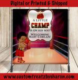 A LITTLE CHAMP IS ON HIS WAY BACKDROP Custom Favorz by Sharon