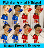 A LITTLE CHAMP IS ON HIS WAY BACKDROP - ROYAL BLUE Custom Favorz by Sharon