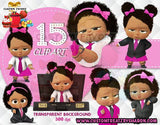 African American Boss Baby Girl Clipart - Light Complexion- Instant Download Custom Favorz by Sharon