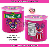 Elmo, Big Bird, Cookie Monster, Abby Cadabby, Grouch, and Ernie Custom Pringles  - Sesame Street Custom Pringles Can Labels